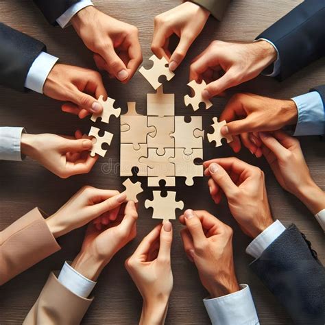 Team of colleagues working together to solve a puzzle