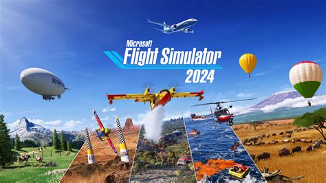 A Microsoft Flight Simulator 2024 kezdőképernyője, egy repülőgép pilótafülkéjének részletével és egy virtuális tájjal.