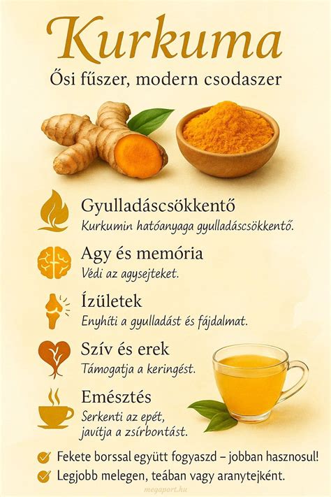 Kurkuma jótékony hatásai infografika