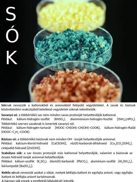 Különféle sók bemutatása