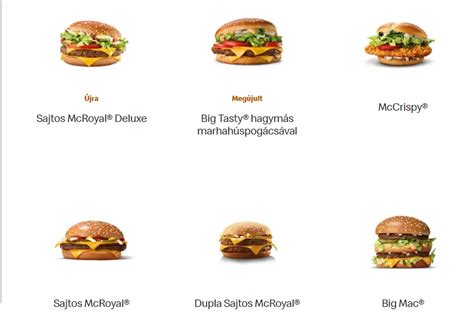 McDonald's étlap választék
