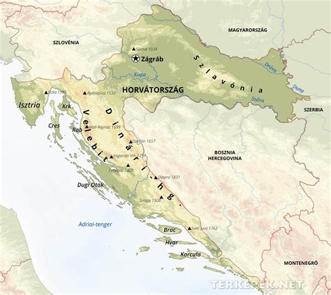 Horvátország térképe kiemelt régiókkal