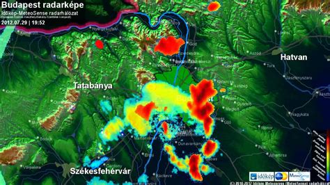 Időjárási radar kép csapadékjelzésekkel