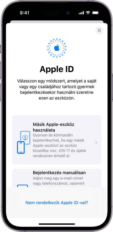 Apple ID bejelentkezés képernyő