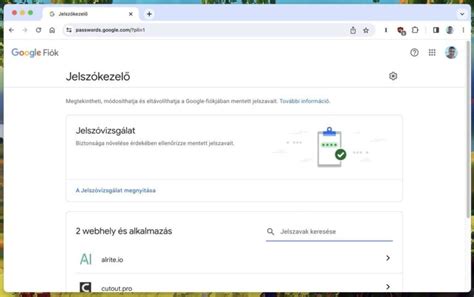 Chrome jelszókezelő felület