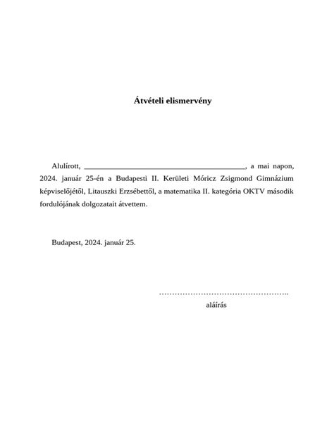 Átvételi elismervény kitöltése