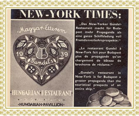 A Gundel Étterem étlapja a New York-i világkiállításon