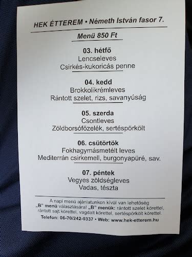 A Hek Étterem bejárata a Németh István fasor 7. alatt