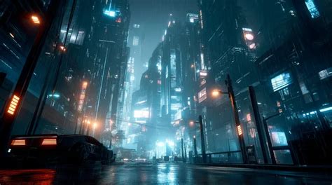 Cyberpunk városkép, neonfények és kiborgok