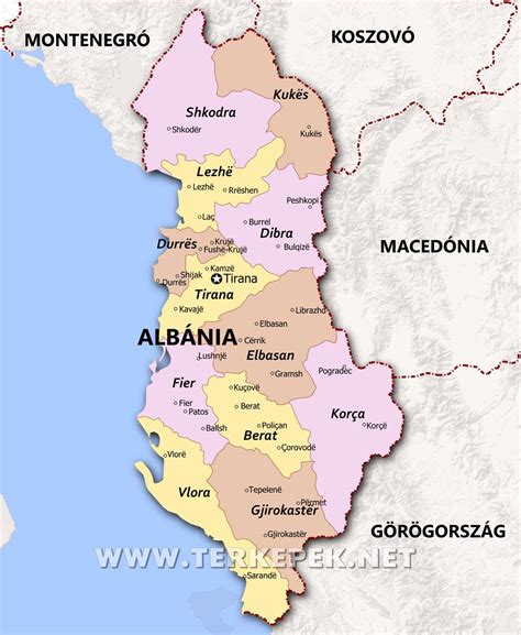 Albánia térkép kulináris régiókkal