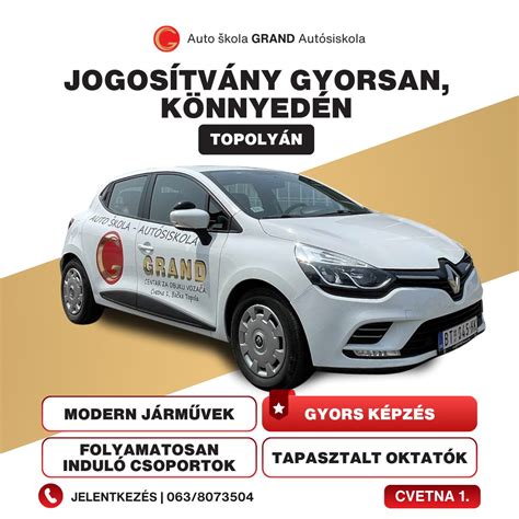 Egy modern oktatóautó a Csiga Autósiskola matricájával