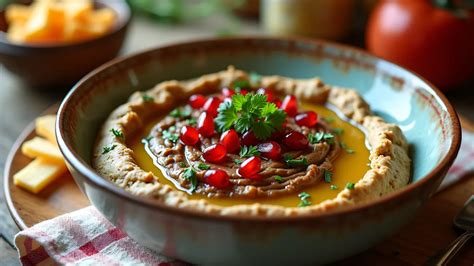 Baba Ganoush tálalva pitával és zöldségekkel
