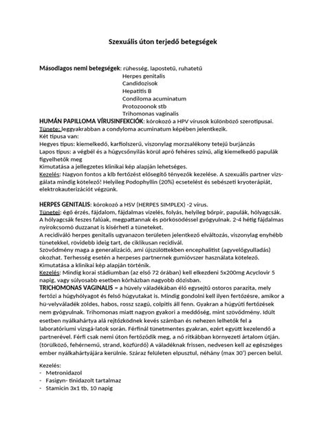 Szexuális úton terjedő fertőzések típusai