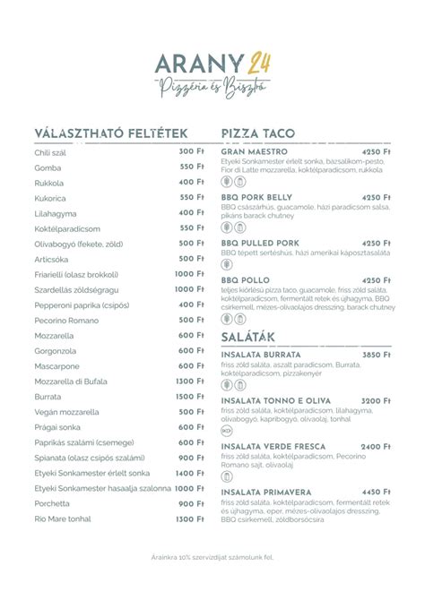 Pizzák és ételek a Yankee Söröző és Pizzéria étlapjáról