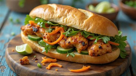 Banh mi szendvics grillezett csirkével