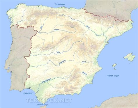 Spanyol folyók térképe, a Lorca versek helyszíneivel