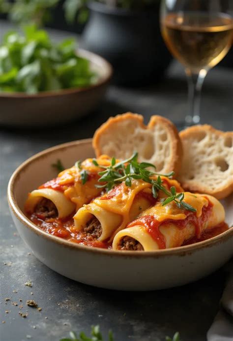Sajtos cannelloni tálalva