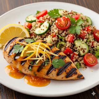 Grillezett csirkemell tányéron salátával és zöldségekkel