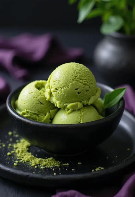 Matcha fagylalt tálalva