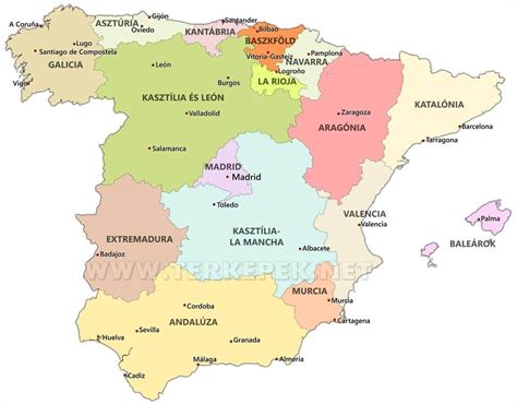 Spanyol gasztronómia térképe régiók szerint