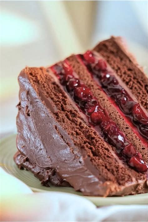Rich chocolate cherry cake slice