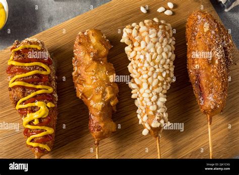 Korean corn dog with various toppings