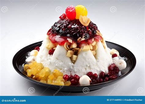 Bingsu dessert with fruit and red bean paste