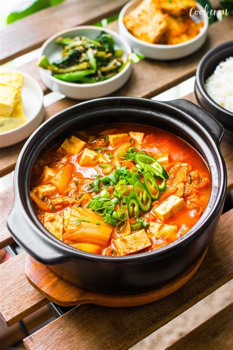 Kimchi jjigae stew with steam