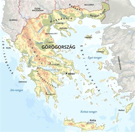Görögország autós térképe kiemelve a fő útvonalakat