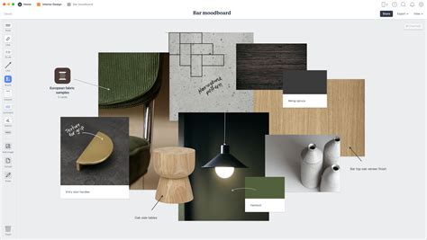 Dekorációs anyagok mintái és mood board