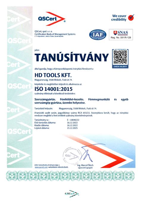 ISO és HACCP tanúsítványok