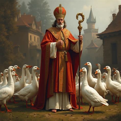 Szent Márton és a libák legendáját ábrázoló illusztráció
