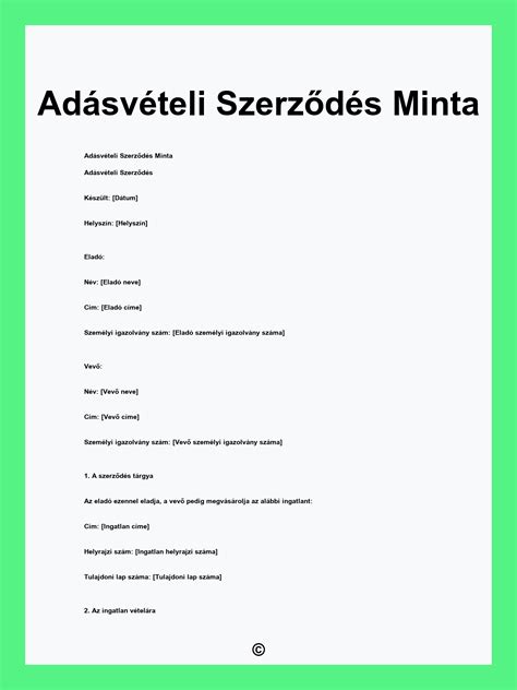 Adásvételi szerződés minta