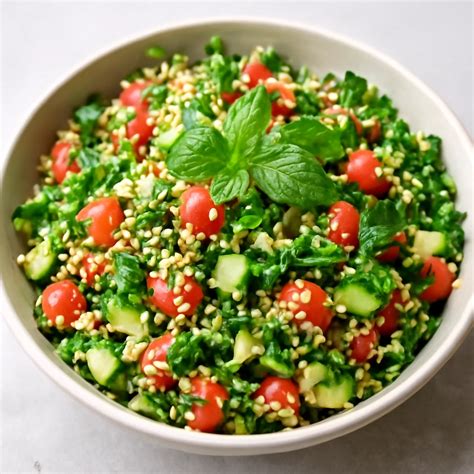 Tabbouleh saláta friss paradicsommal és petrezselyemmel a tálban