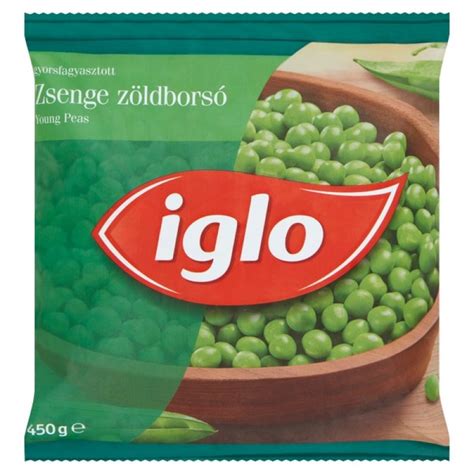 fagyasztott zöldborsó zacskóban