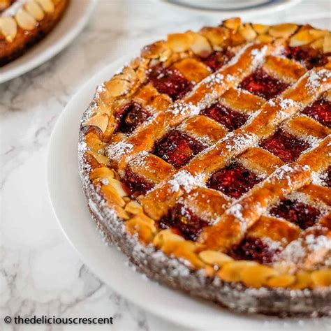 Linzer cake with lattice top and fruit jam
