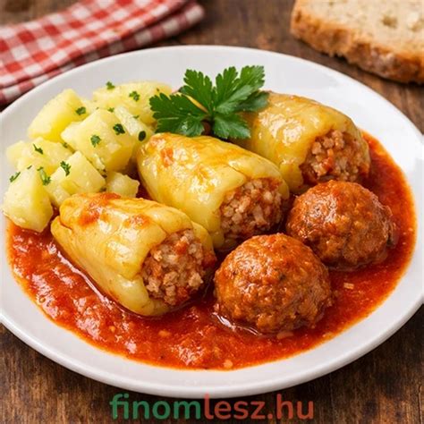 Töltött paprika tálalva