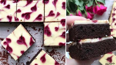 krémes sajttorta brownie szeletek málnával és eperrel