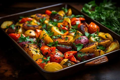Különböző sült zöldségek tepsiben