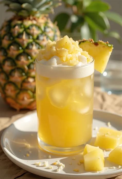 ananász szeletek és eper pohárban, diétás Pina Colada koktélhoz