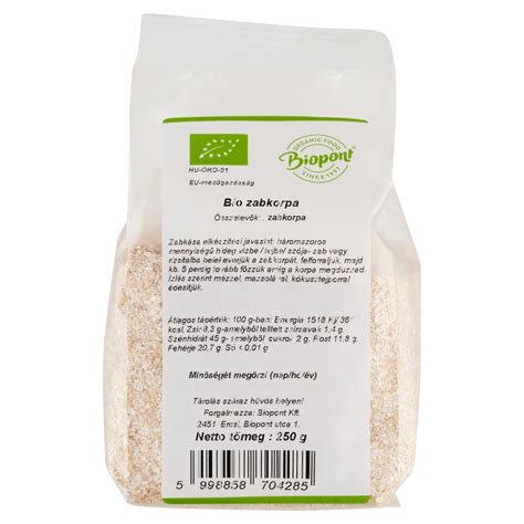 Biopont Bio Zabkorpa 250 g termékfotó és csomagolás részletei