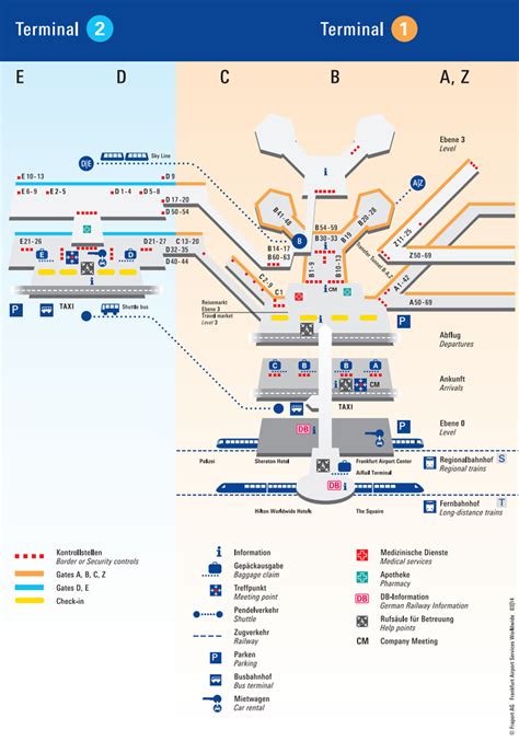 A Frankfurti Nemzetközi Repülőtér termináljainak áttekintő térképe