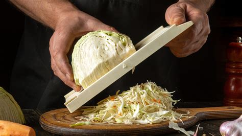 slicing cabbage with a mandoline