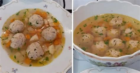 Húsgombóc leves egy tálban friss fűszerekkel