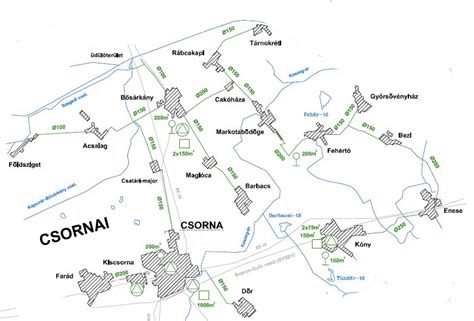 Térkép: Csorna és környéke, kiemelve a benzinkutakat és pihenőhelyeket