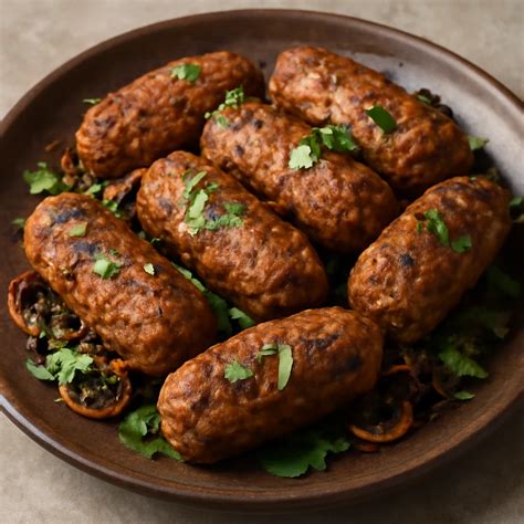 fűszeres darált húsos grillételek tálalása