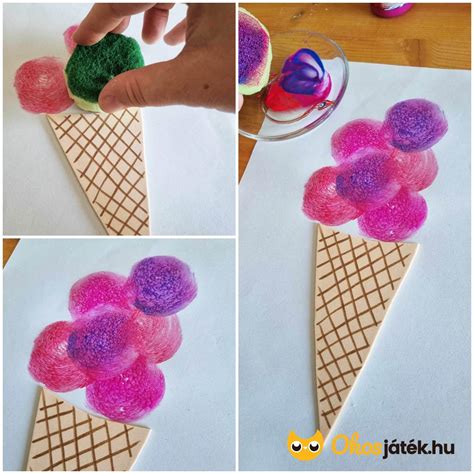 Különböző ízű fagylaltok színes gombócokban