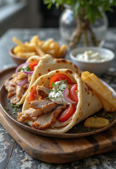 Gyros pita friss zöldségekkel és sült krumplival