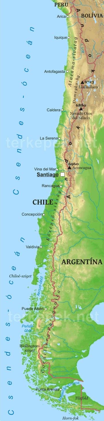Chile térképe a főbb régiókkal