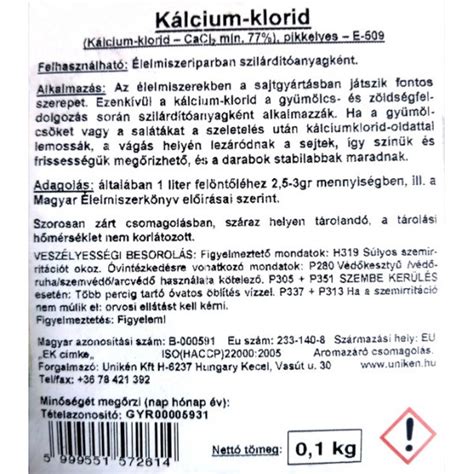 Táblázat a kalcium-klorid oldatok készítéséhez